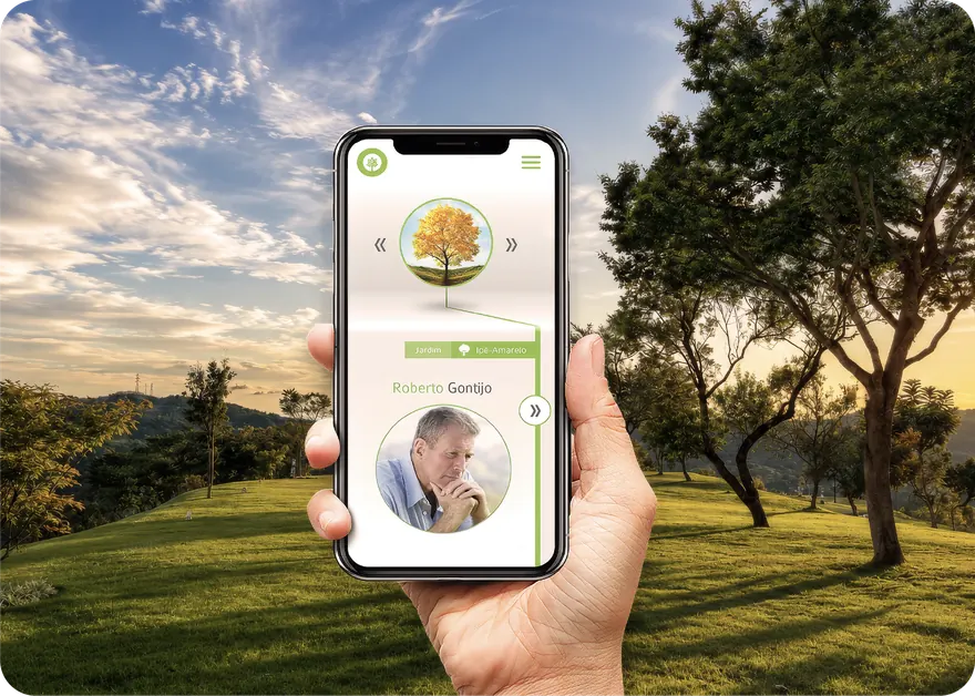 Plataforma BioParque no celular, acompanhando a árvore plantada no parque